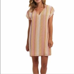 Marie Oliver Andi Silk shift dress Chevron stripe yellow orange‎ white sz M